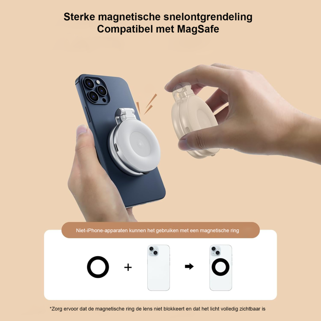 Magnetische selfie lamp met LED ring en statief voor iPhone en Android met MagSafe compatibiliteit