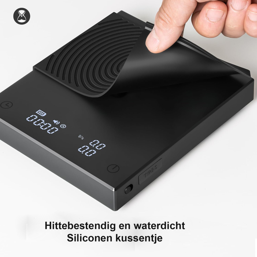 Digitale koffieweegschaal met timer en 0,1 g precisie voor espresso en pour-over koffie zwart