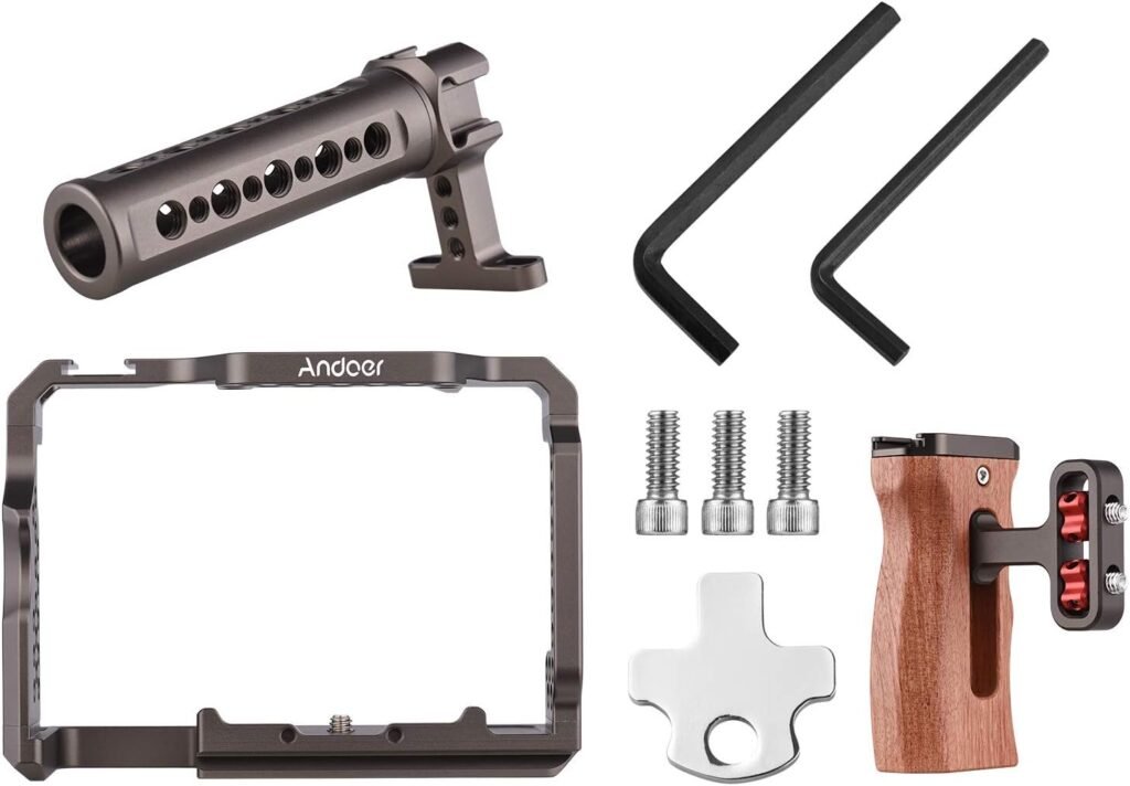 Camera Cage Kit Aluminium - Video Rig met Houten Top Handle - Camera Stabilizer voor Professionele Filmopnames - Geschikt voor Sony A7 Serie