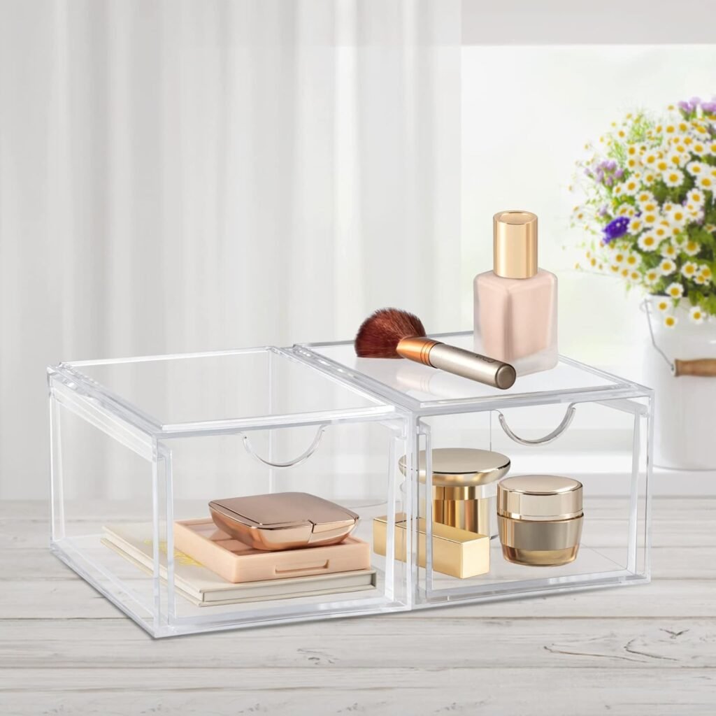 Transparante acryl make-up organizer voor cosmetica en huidverzorging, stapelbaar ontwerp 20% dikker