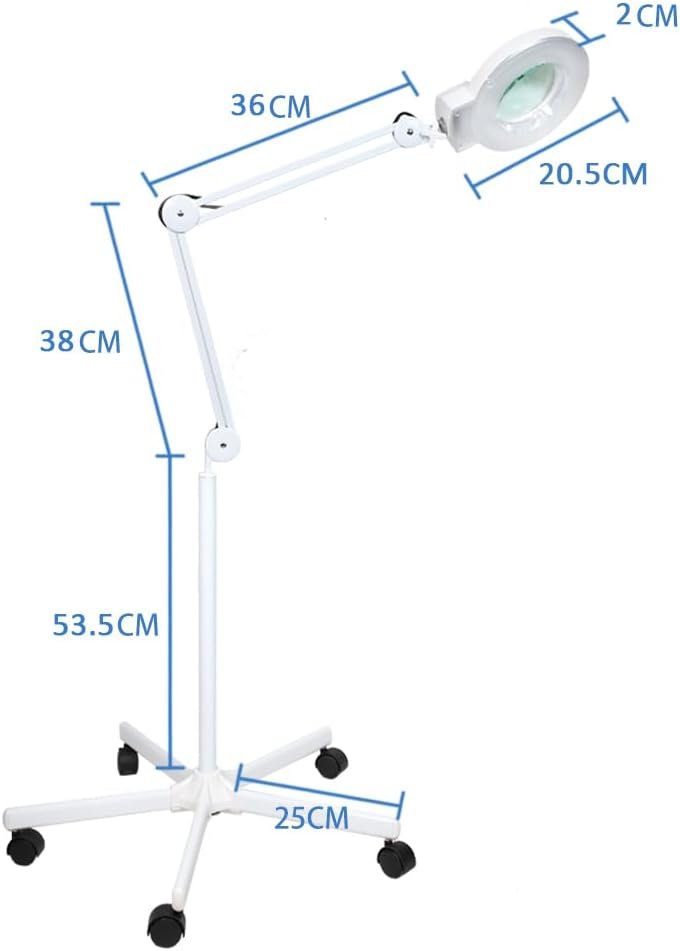 LED vergrootlamp met rolstandaard en verstelbaar vergrootglas voor beautybehandelingen, handwerken en cosmetisch gebruik