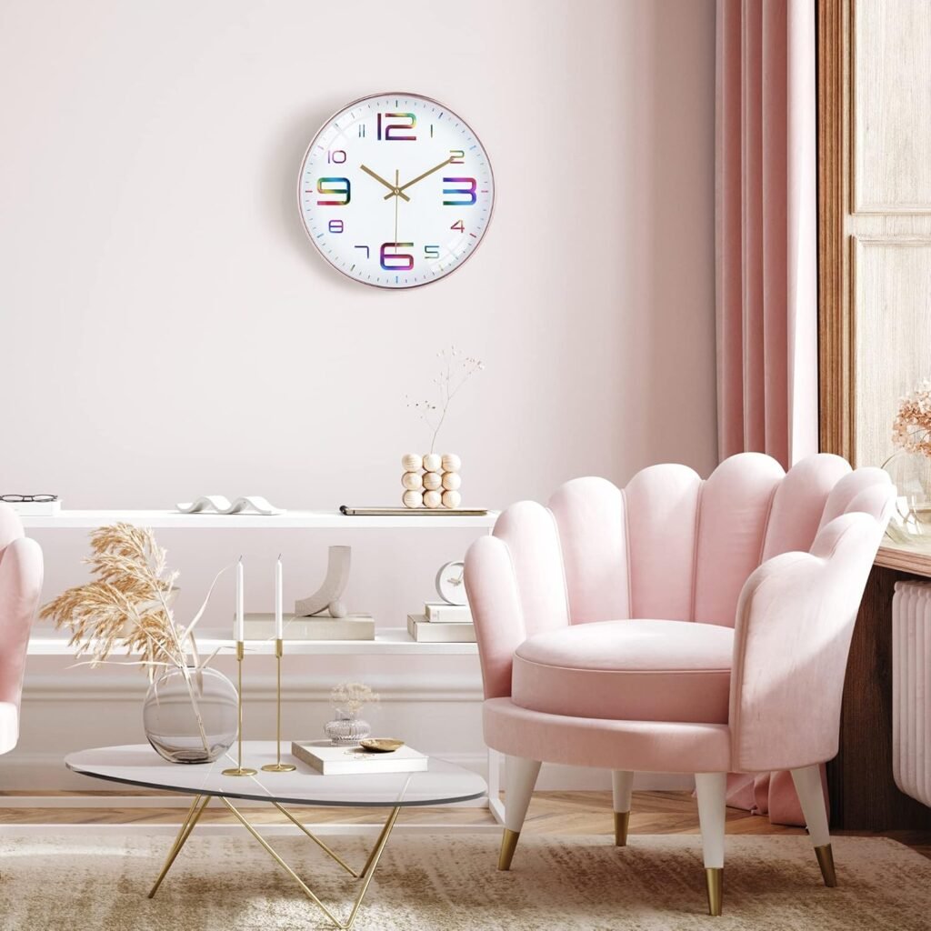 Moderne Wandklok 30 cm - Stille Muurklok met 3D Cijfers - Quartz Klok voor Woonkamer, Kinderkamer en Keuken - Roze Goud Design