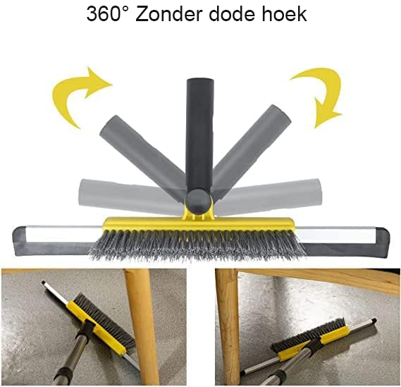 Vloerwisser met Schrobborstel - Douche en Tegelreiniger met Waterwisser - Verstelbare Steel 137 cm - Voor Badkamer Keuken en Garage