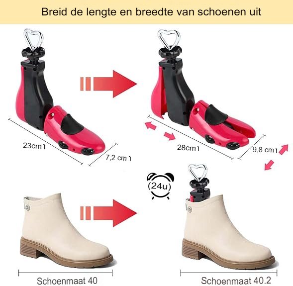 Schoenspanner Verstelbaar - Schoenverruimer voor Dames en Heren - Plastic Schoenenspanner voor Laarzen en Schoenen - Maat 37-43, Roze