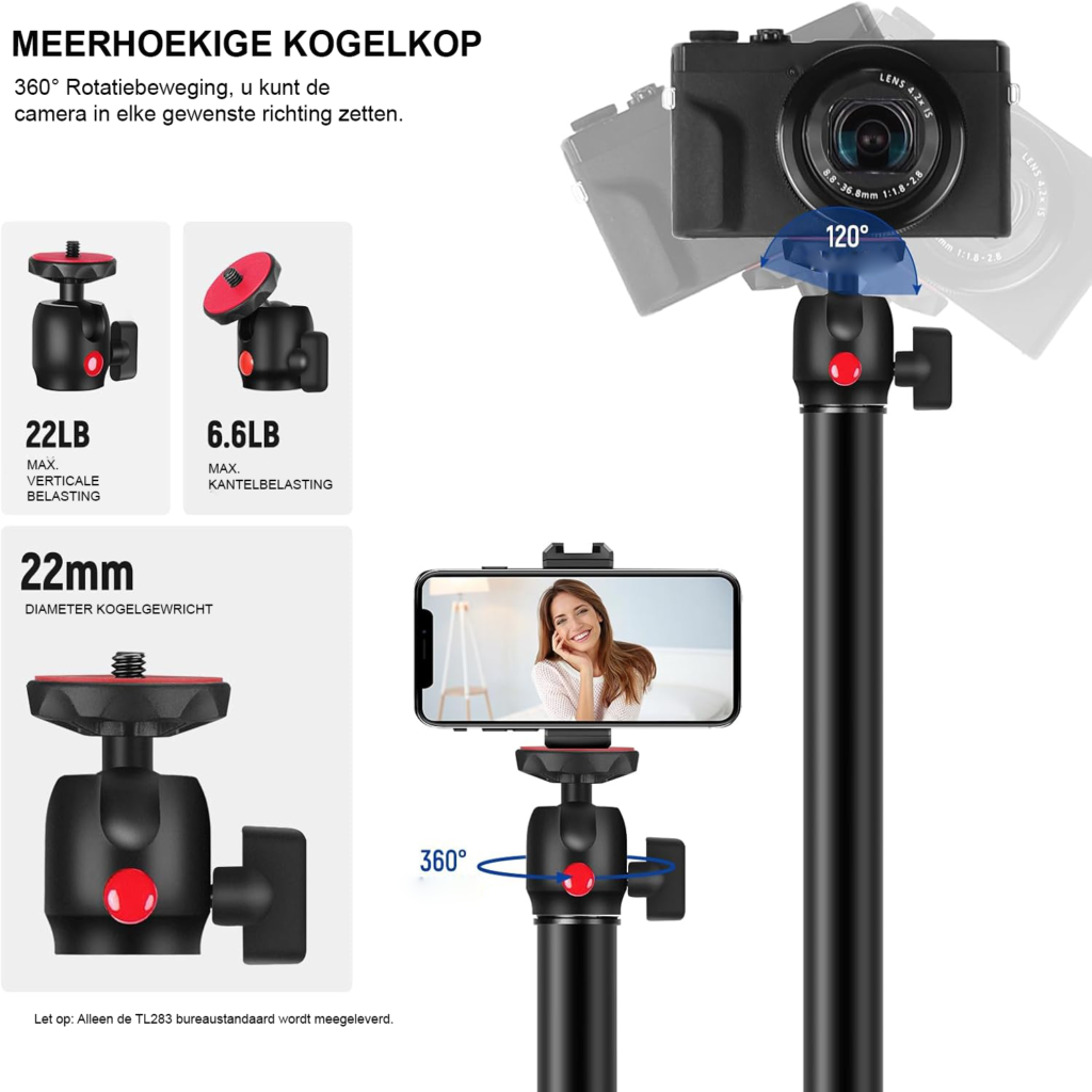 Tafelstatief Camera 43-102 cm - Camerahouder met Telefoonhouder - 360° Balhoofd en C-Klem - Verstelbare Steun voor DSLR Webcam Ringlamp