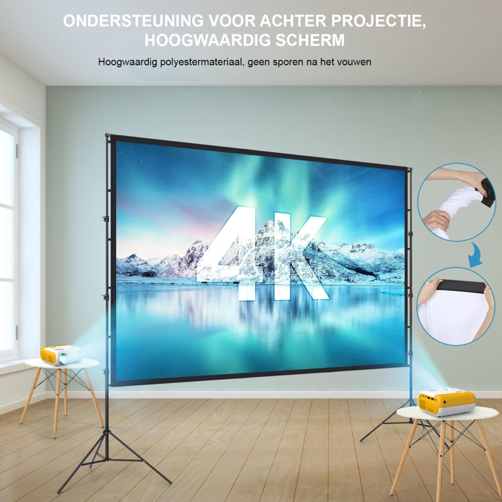 Portable projectiescherm met statief 120 inch uittrekbaar 16:9 Full HD scherm voor binnen en buiten hoogte verstelbaar voor filmavonden en kantoorgebruik