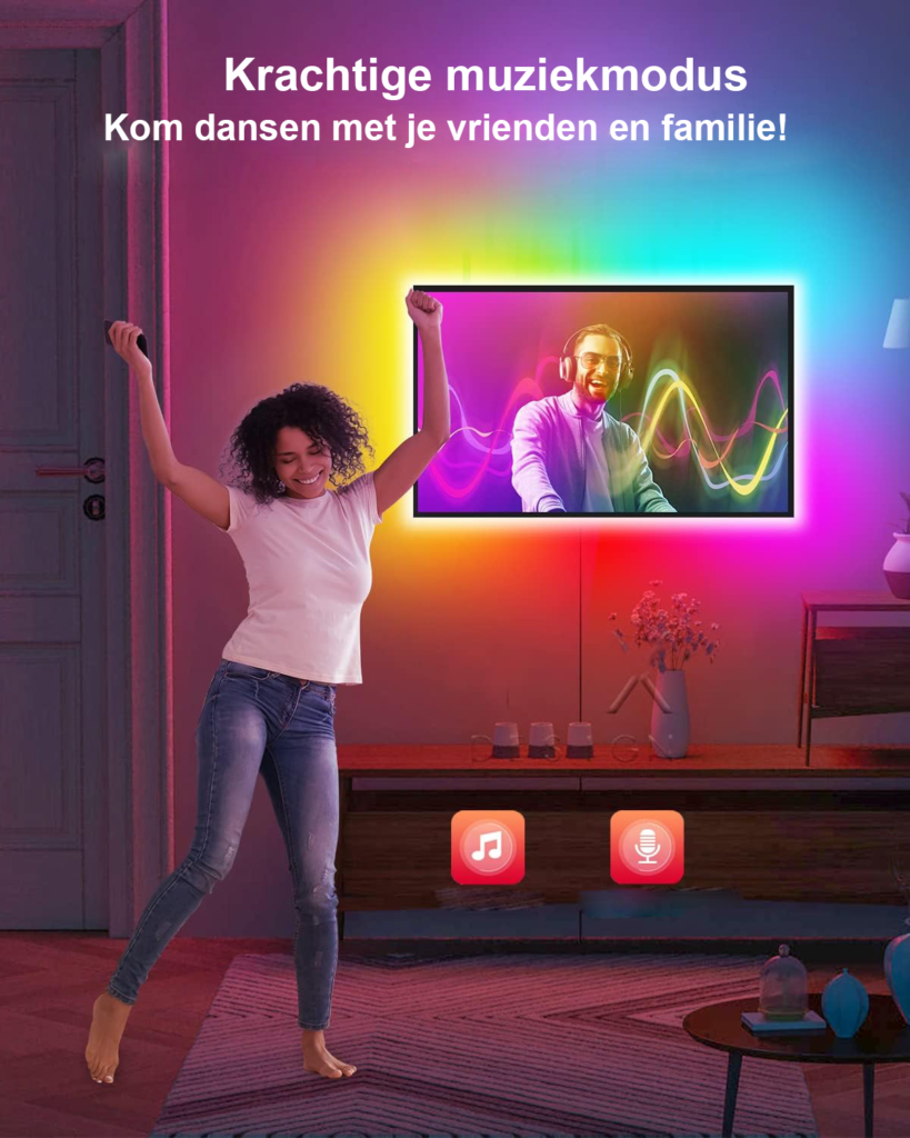 LED TV achtergrondverlichting 3m LED strip met RGBIC kleurverandering, app bediening, muzieksynchronisatie en USB aansluiting voor TV en monitoren