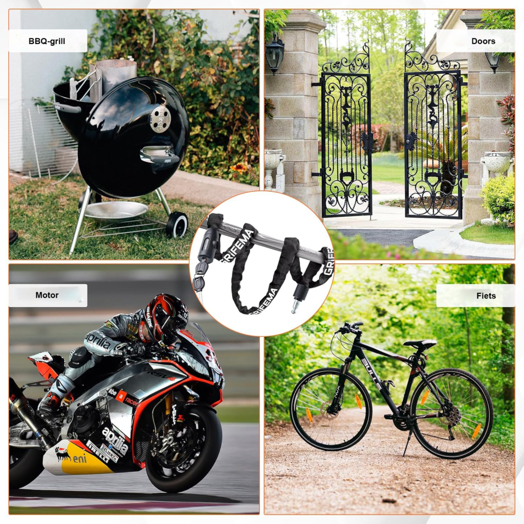 Fietsslot met sleutel zwart kettingslot van 120 cm voor fiets, motor en scooter