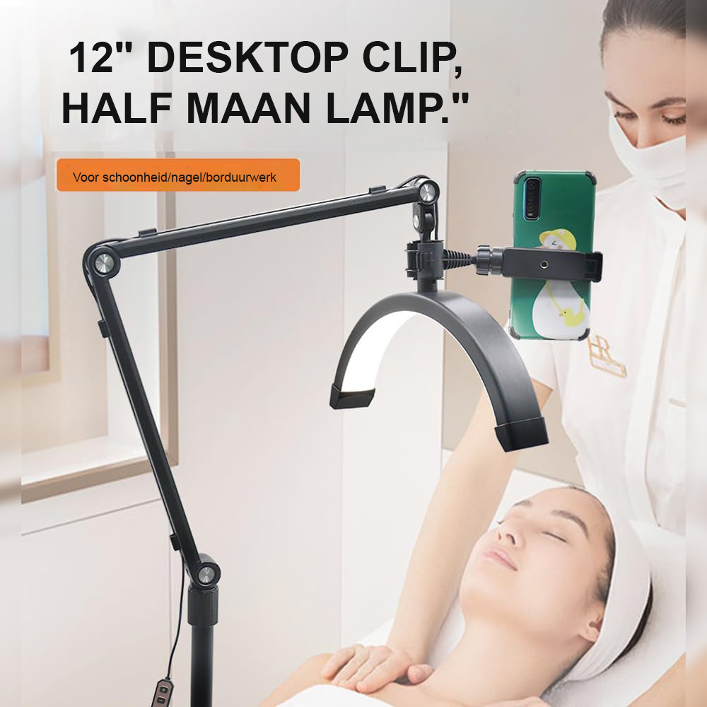 LED Video Lamp 10W - Dimbare Halvemaanlamp voor Vloggen en Make-up - LED Vloerlamp met USB Kabel en Statief - 3200K-5600K