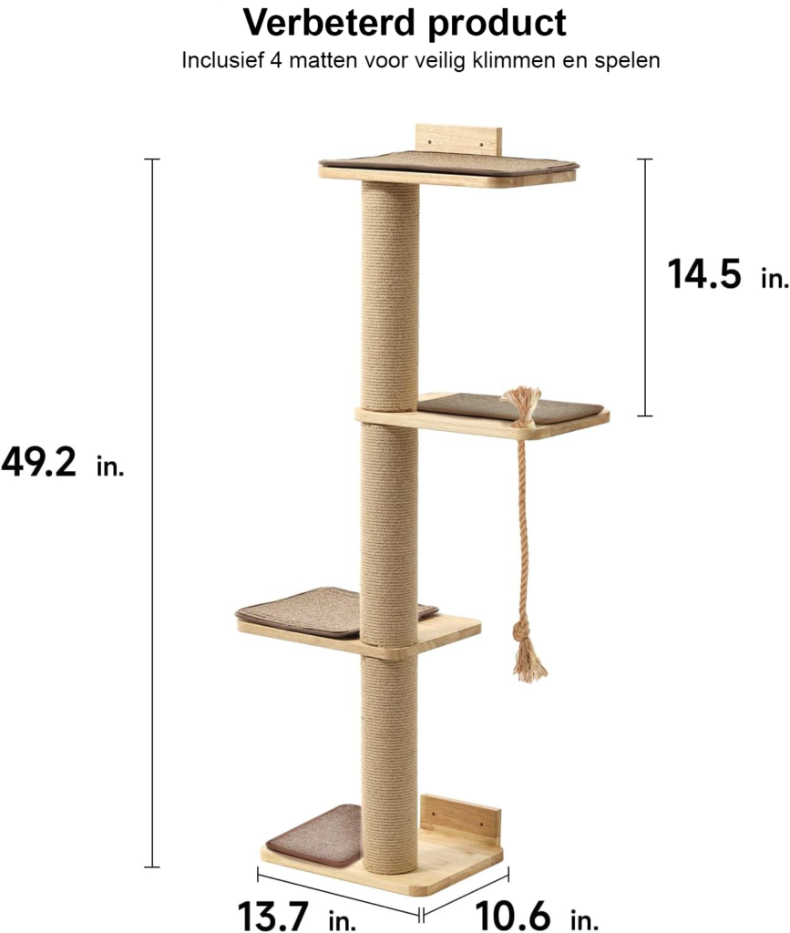 Krabpaal 127 cm voor grote katten met kattenmand en slaapplek – duurzaam krabmeubel voor kittens en katten