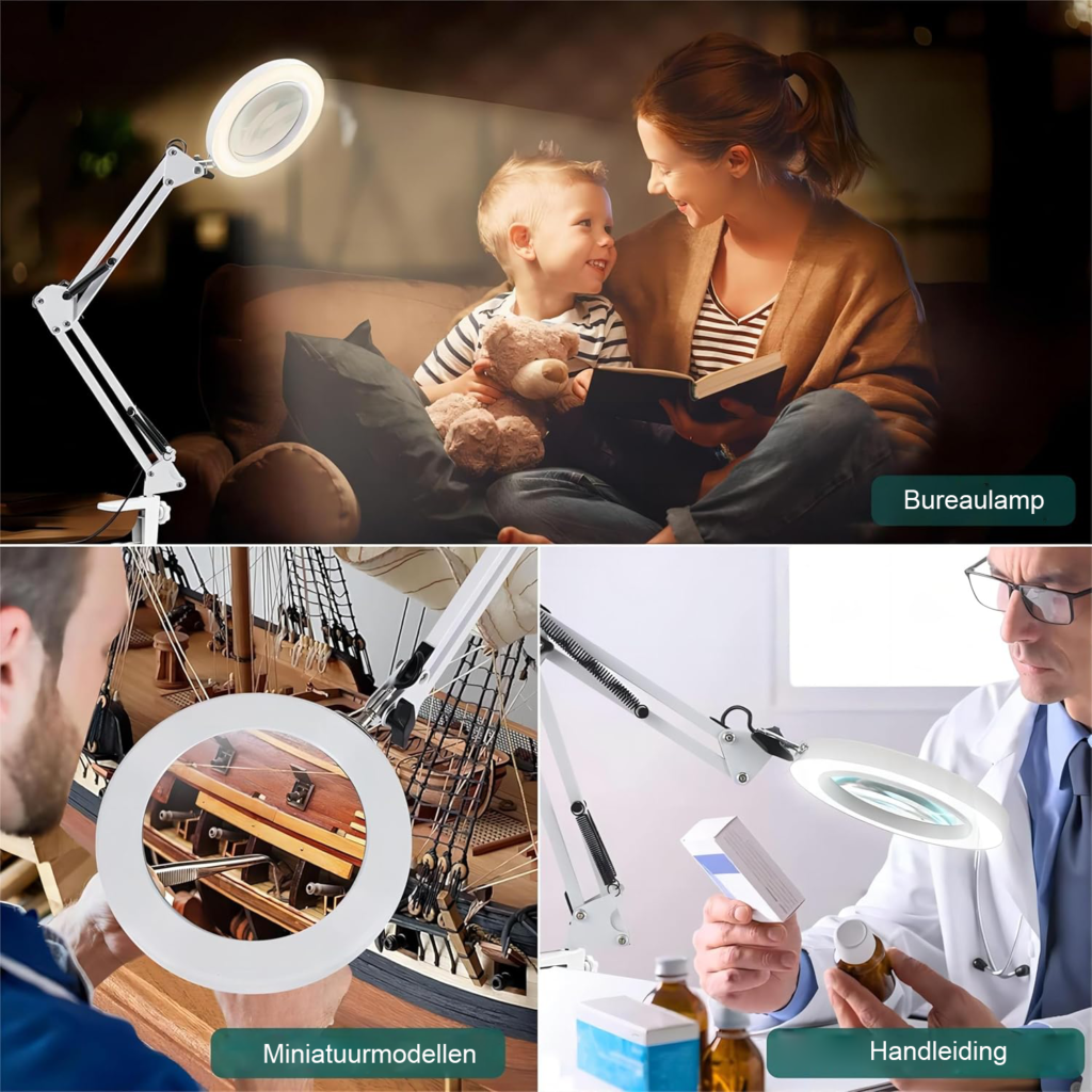 Vergrootglas met lamp en standaard 10x LED vergrootlamp met klem dimbare loep met 3 lichtmodi voor hobby reparatie en precisiewerk