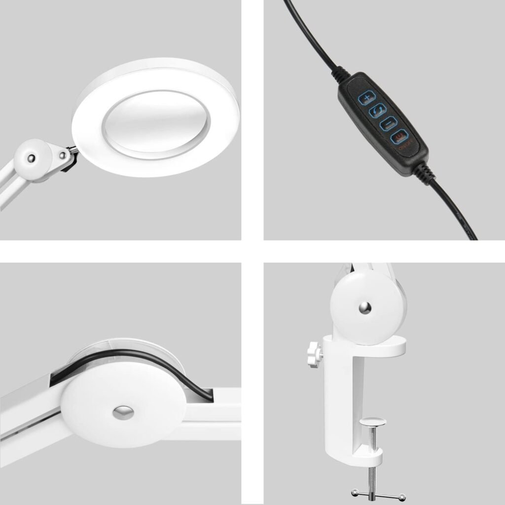 LED vergrootglaslamp met 5 dioptrie lens en dimbare verlichting voor knutselen en reparaties
