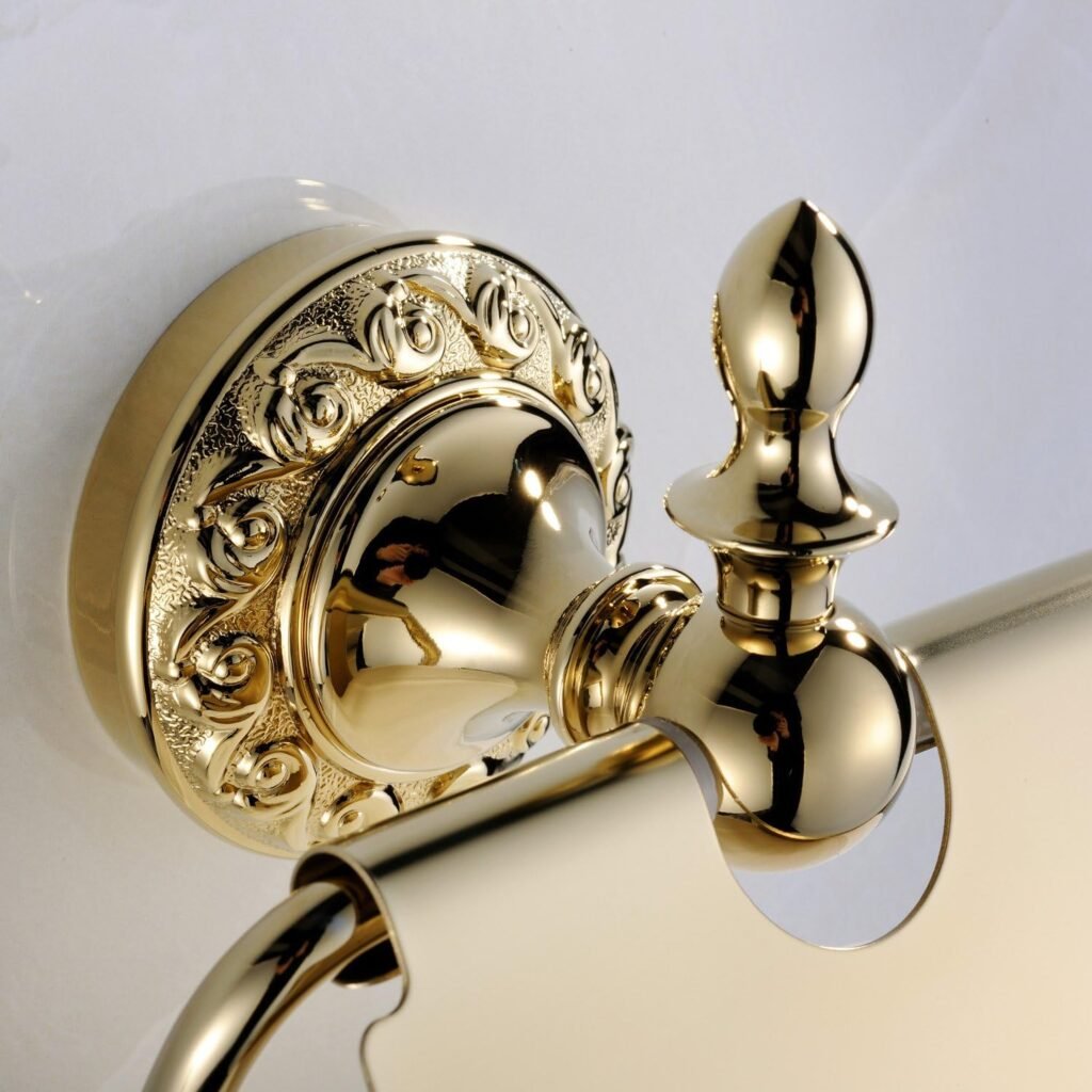 Gouden toiletpapierhouder met plankje en opbergrek voor badkamer
