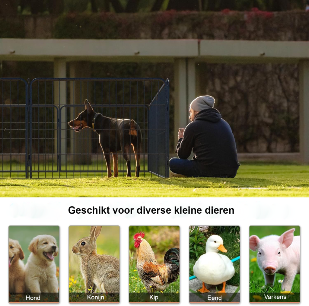 Hondenren 8 Panelen - Puppyren voor Kleine Honden - Opvouwbare Speelren Binnen & Buiten - Zwart 80x60 cm