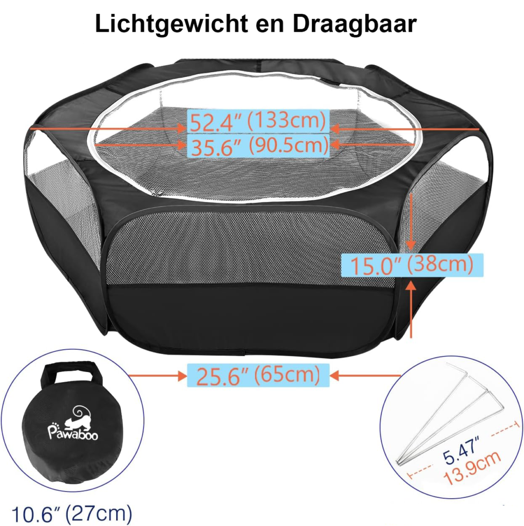 Dierenren voor Kleine Huisdieren - Opvouwbare Speelren met Rits - Waterdichte Tent voor Kittens, Puppy’s en Knaagdieren - Zwart