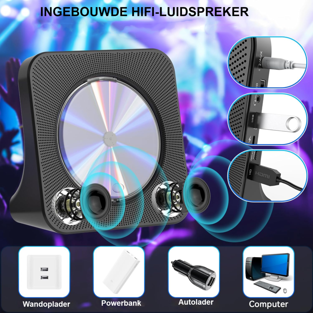 DVD speler voor TV met Bluetooth speakers, FM radio, USB-weergave, display, wekker en afstandsbediening