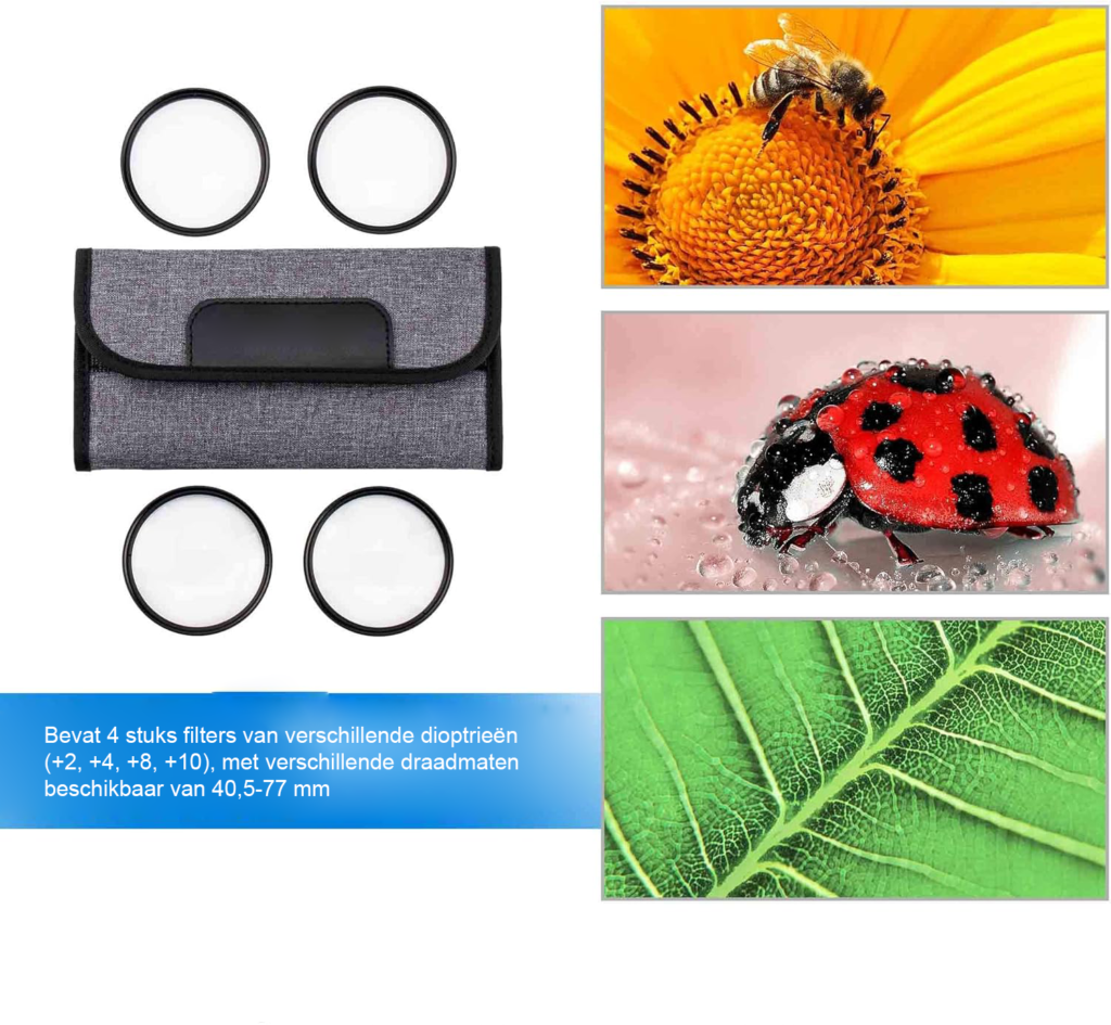 Macro Filter Set 40,5mm - Close-Up Lens Set Voor Fotografie - 2 Stuks Met 4, 8 En 10 Dioptrie - Geschikt Voor Sony E-Mount Lenzen