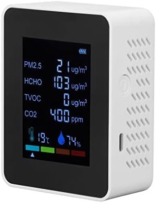Luchtkwaliteitsmonitor 6-in-1 met CO2 meter, PM2.5, TVOC, HCHO detector en luchtvochtigheidsmeter voor binnenlucht monitoring