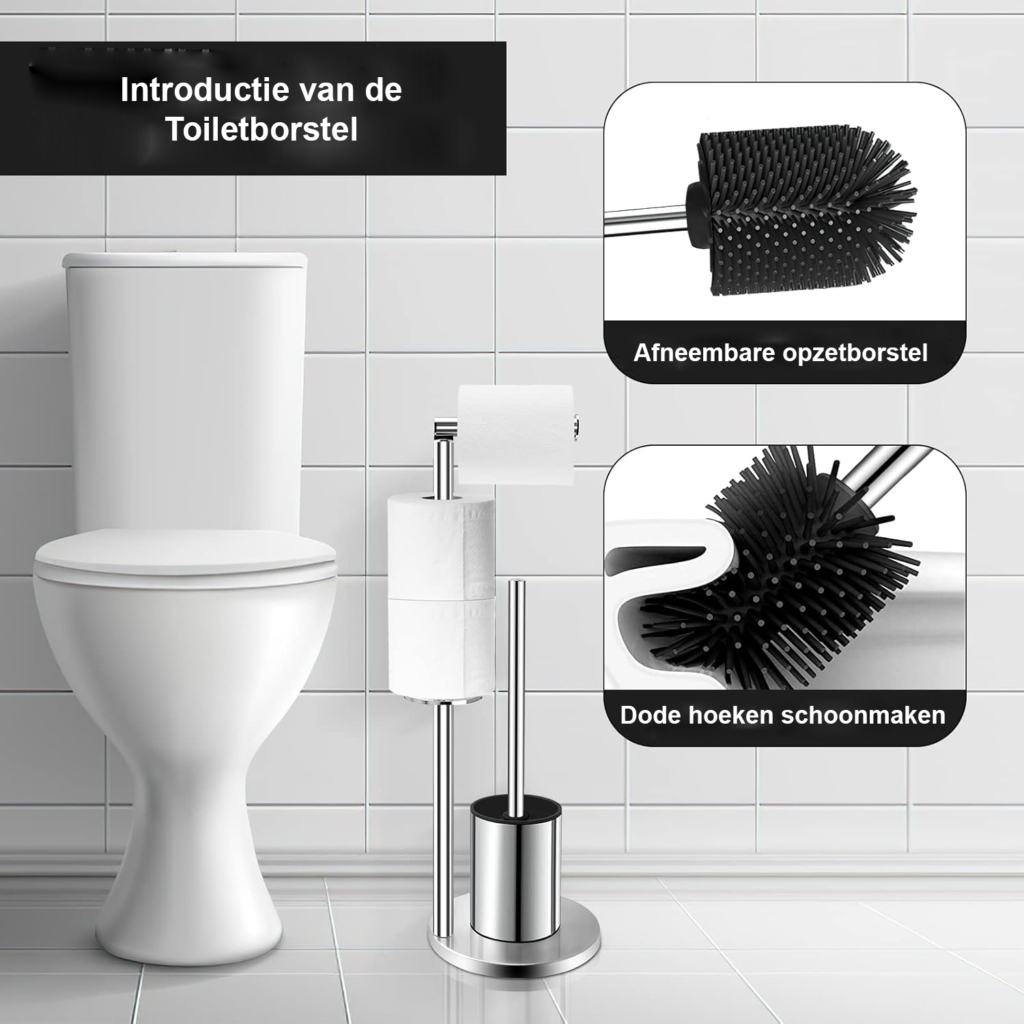 Toiletrolhouder met WC borstel van RVS 304 voor vrijstaande badkamer toiletset