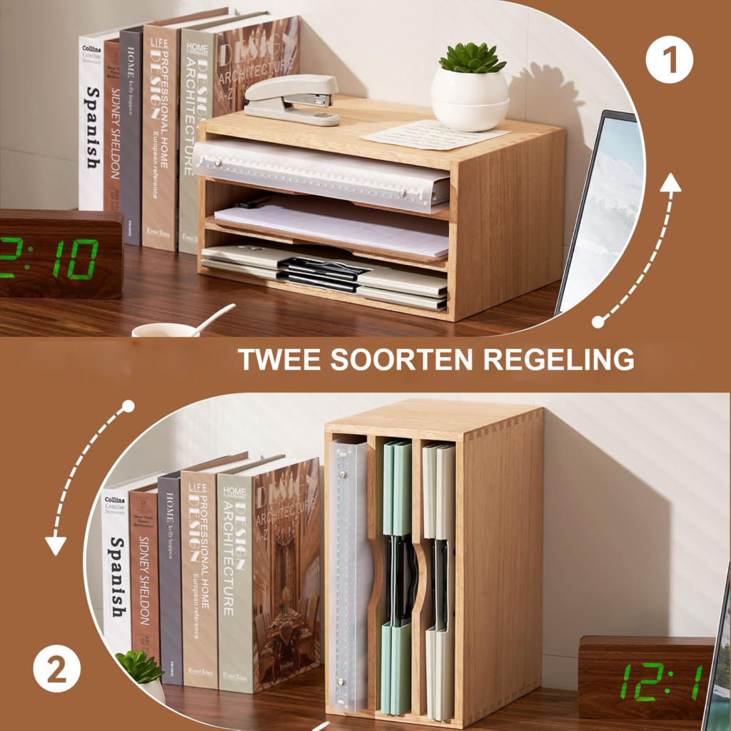 Documentenopbergdoos voor bureau met documentenscheidingsmappen in natuurkleur voor papieren en mappen