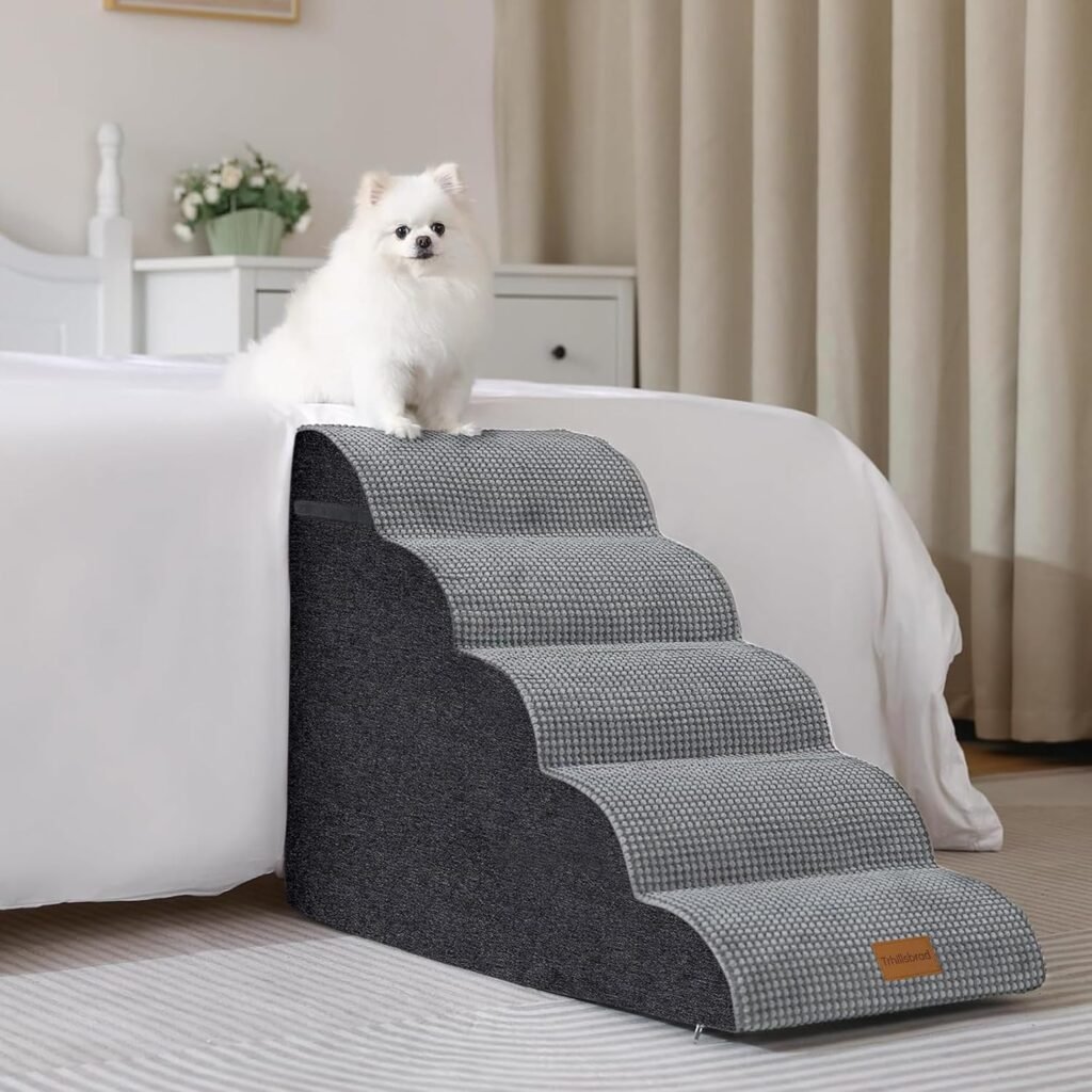 Hondentrap met 5 treden voor kleine honden met schuim, wasbare hoes en antislip onderkant