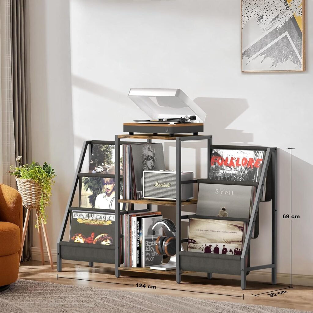 Vinyl Opbergrek met Platenspelerstandaard - LP Houder voor 280 Platen - Platenspeler Kast met CD Rek - Media Meubel voor Vinylcollectie