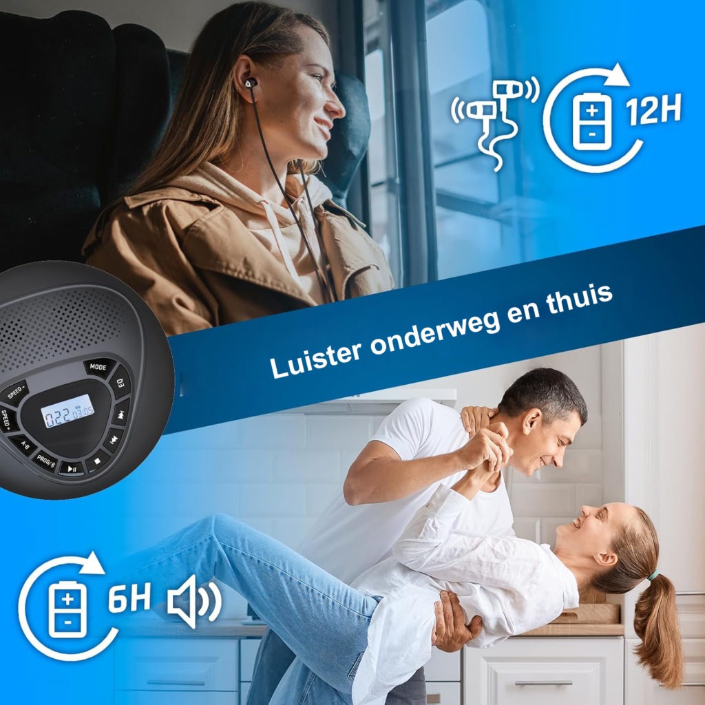 Draagbare CD speler met Bluetooth, luidsprekers en hoofdtelefoon voor kinderen en volwassenen