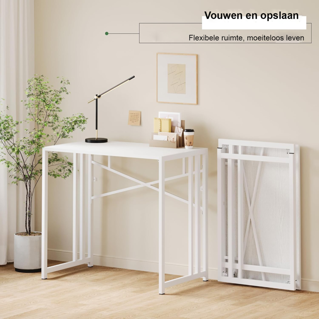 Vouwbare tafel 90 cm wit als gaming bureau en campingtafel zonder montage