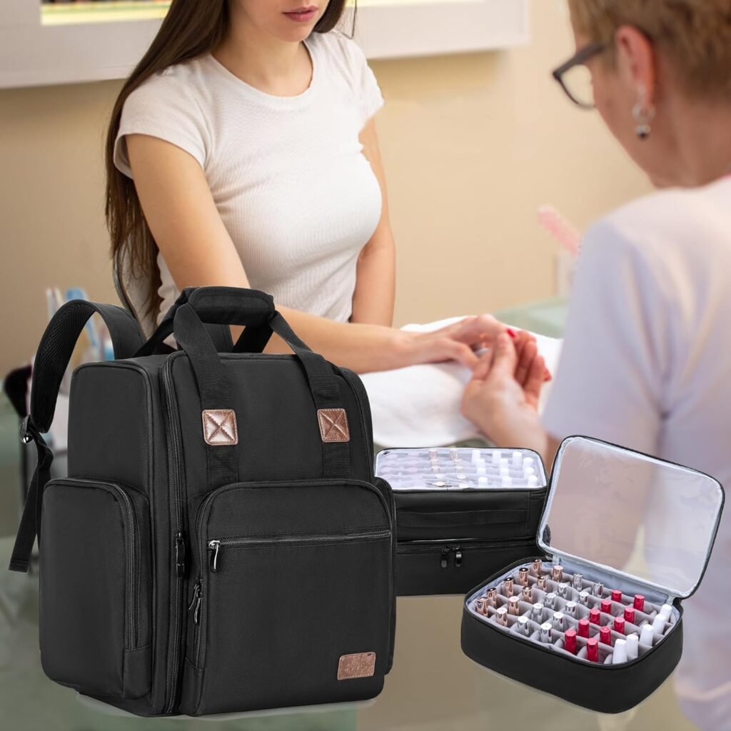 Nagellak organizer rugtas zwart met vakken voor nagellak en manicure accessoires compacte opbergtas voor beauty benodigdheden