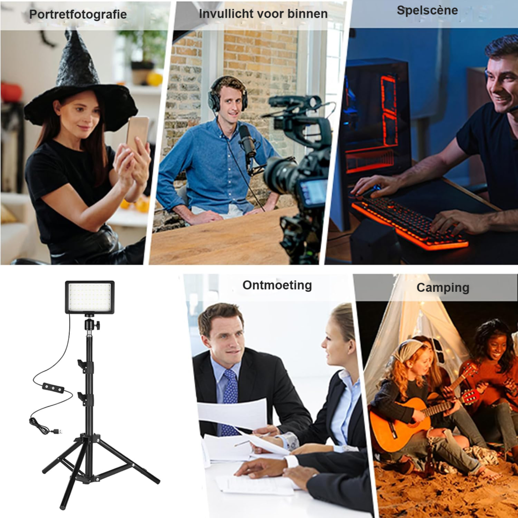 LED Fotolamp Set met Statief - Dimbare Videolamp voor Fotografie en Video - Continu Licht met Kleurfilters - 2 Stuks USB Studioverlichting