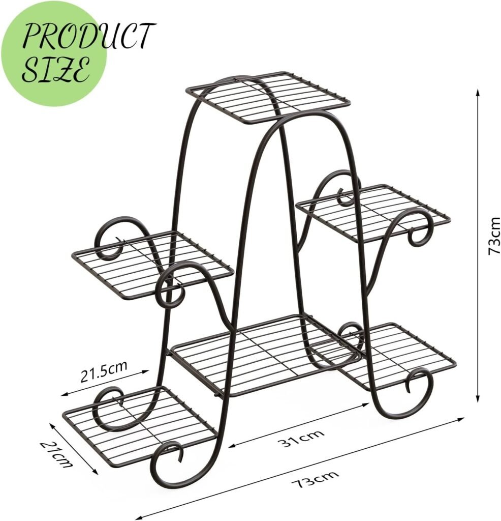 Zwarte metalen plantenrek met bloemenrek en plantenstandaard voor woonkamer, balkon, tuin en patio