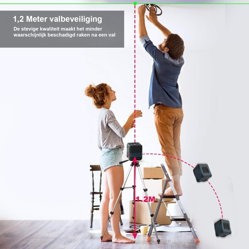 Laserwaterpas 4D 360° - Kruislijnlaser met horizontale en verticale lijnen - Automatische nivellering met oplaadbare batterij - 16 meter bereik