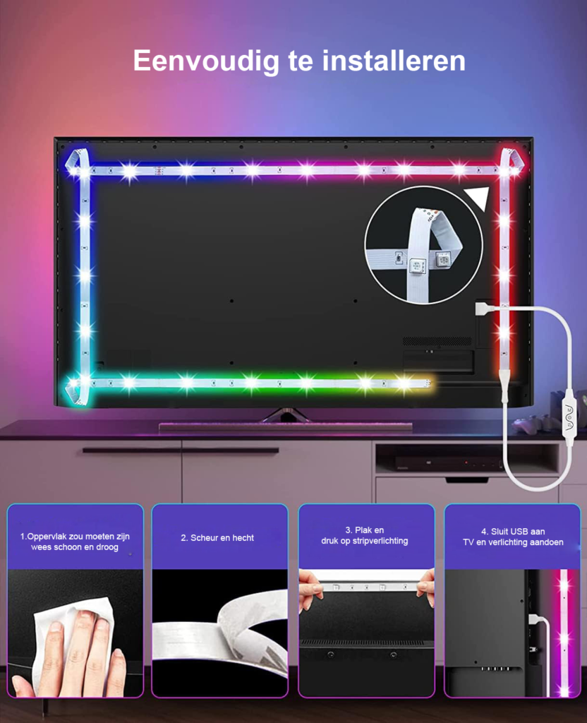 LED Strip Verlichting 5 Meter - TV Achtergrondverlichting voor 55-85 Inch - RGB LED Lampen met Afstandsbediening en Bluetooth App - USB Aangedreven