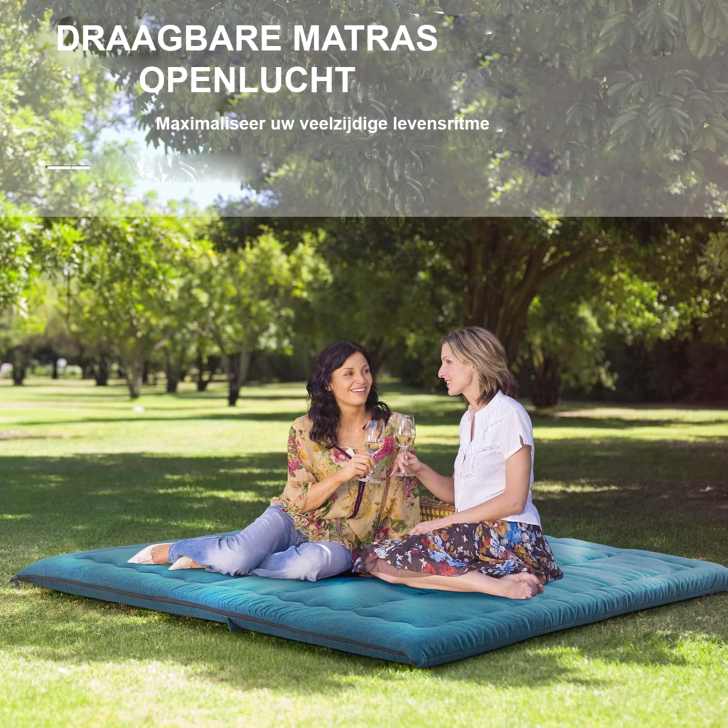 Opvouwbaar futon matras 135x190cm met geheugenfoam, hypoallergeen stof, handvat en rits voor kamperen, logeren en binnengebruik