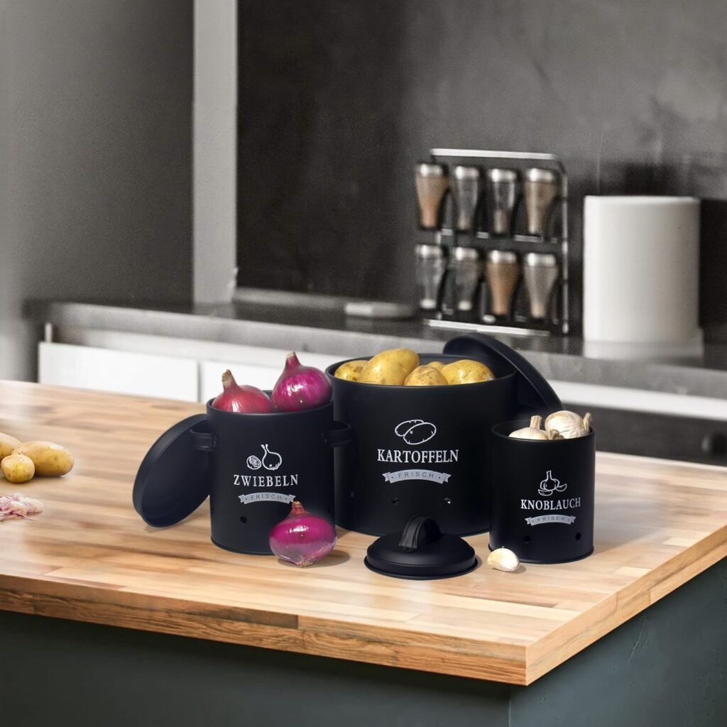 Aardappel bewaardoos set - Metalen keuken opbergbox voor aardappelen en uien - Retro design - Set van 2 stuks