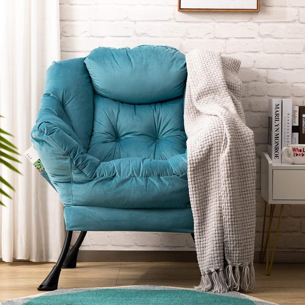 Relaxfauteuil met Armleuningen - Comfortabele Lounge Stoel voor Woonkamer en Slaapkamer - Leesstoel met Stalen Frame - Lichtblauw