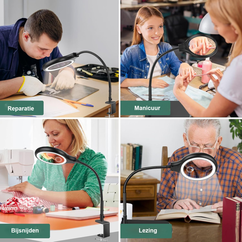 Vergrootglas met licht 10x 20x vergrootlamp handsfree 3 kleurenmodi flexibele gooseneck klem standaard