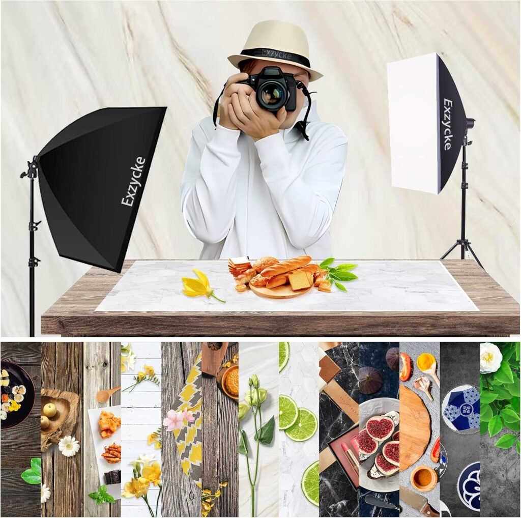 Fotografie achtergrondpapier set 7 stuks met dubbelzijdige tafelachtergronden voor voedsel, sieraden en cosmetica fotografie