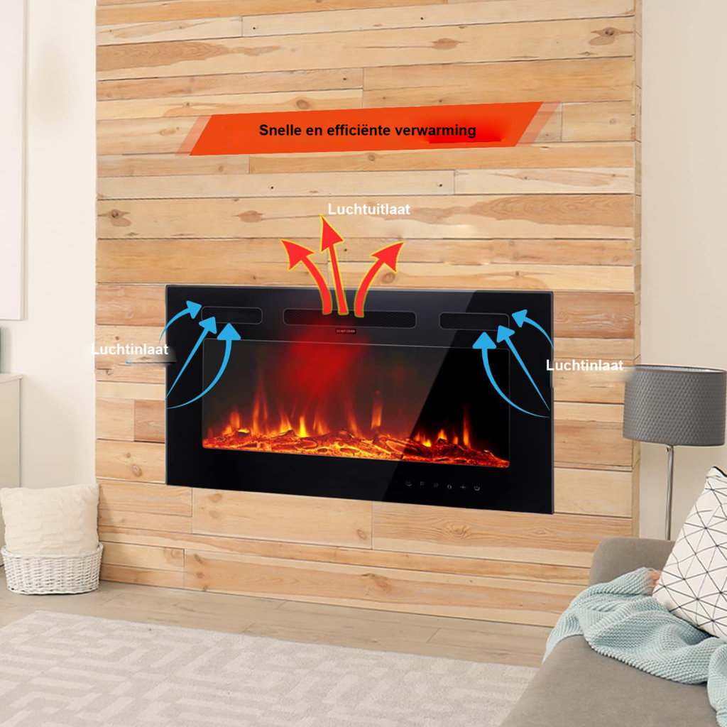 Elektrische haard zwart 76,2 cm met 12 vlamkleuren, wandmontage en vrijstaand, glazen touchscreen en afstandsbediening