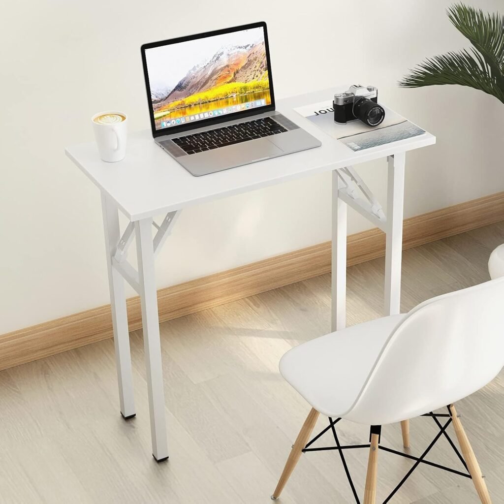 Opvouwbaar Computer Bureau 80 cm - Inklapbare Tafel voor Thuis en Vergaderruimte - Wandtafel met Houten Blad en Metalen Frame - Wit Bureau voor Gaming en Werkplek