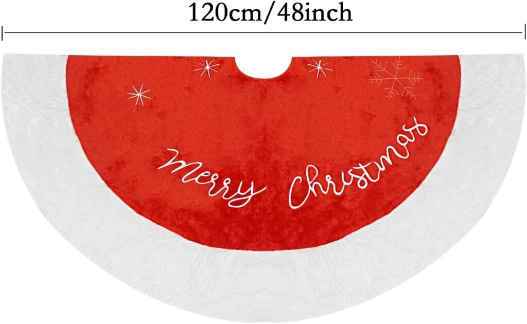 Kerstboomkleed van nepbont 120 cm wit met rode rand voor luxe kerstdecoratie en kerstboom rok