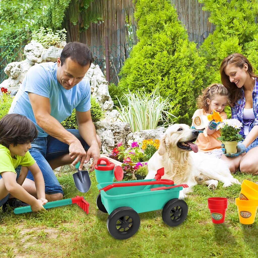Tuinset met kruiwagen voor kinderen 14-delig met schep, hark, gieter en zand speelset voor buiten