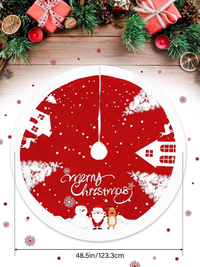 Rode pluche kerstboom rok 48 inch met kerstdecoratie en sneeuwvlokkenpatroon voor feestdagen