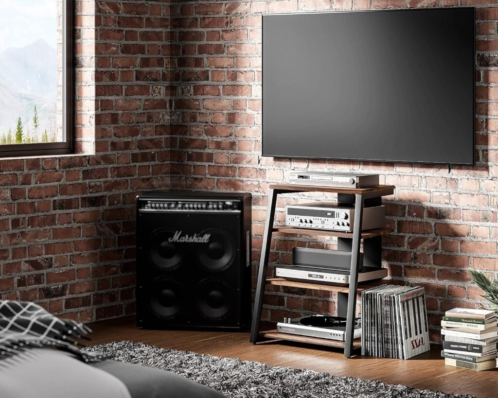 Hifi Kast met 4 Planken - Audio Meubel voor TV en Apparatuur - Houten en Stalen Multimedia Kast - Maximaal 50 kg Draagcapaciteit