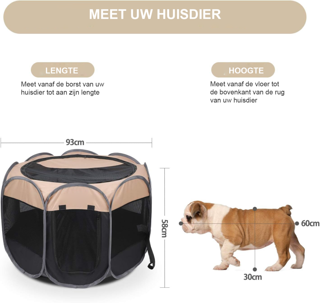 Opvouwbare puppy box kennel tent beige 91x91x58 cm waterdicht ademend mesh draagbare dierenren binnen buiten