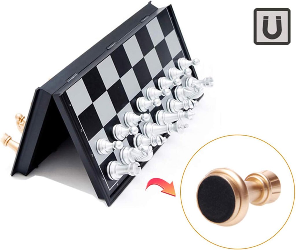 Magnetisch Schaakspel Goud Zilver 36x36 cm - Opvouwbare Schaakset met Opbergruimte - Educatief Bordspel voor Kinderen en Volwassenen - Luxe Schaakbord