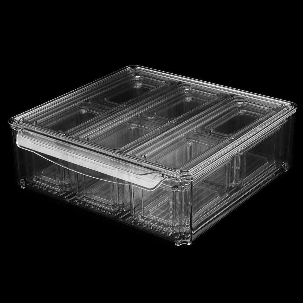 Set van 10 transparante koelkast opbergdozen met deksels en afvoerroosters voor keuken en vriezer