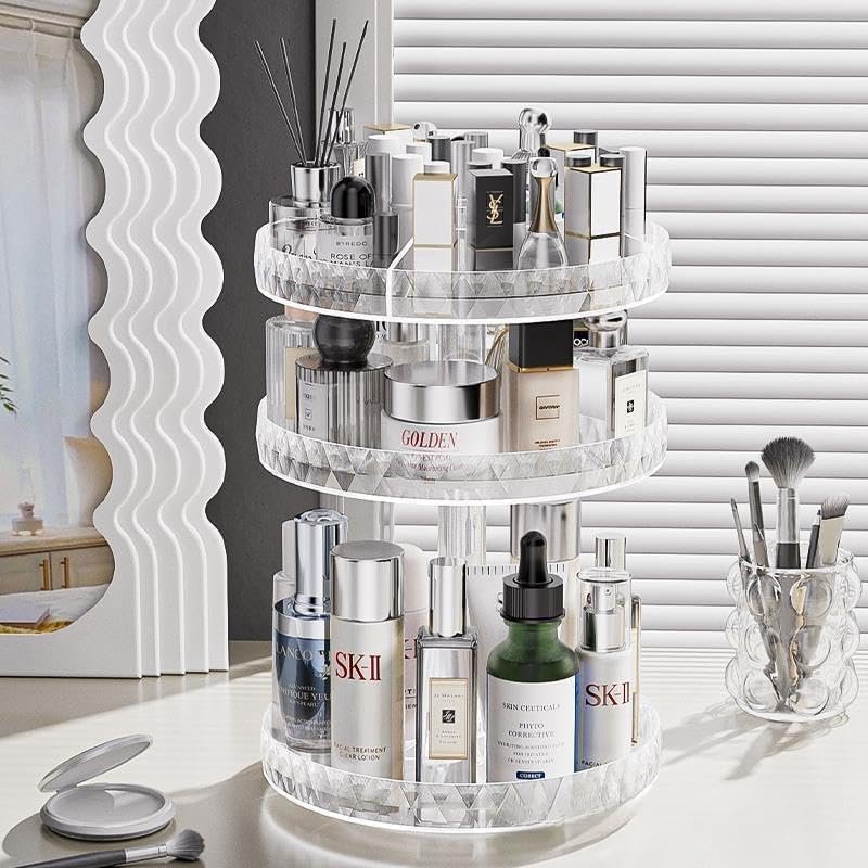 360° draaibare acryl make-up organizer voor cosmetica, parfum en verzorgingsproducten