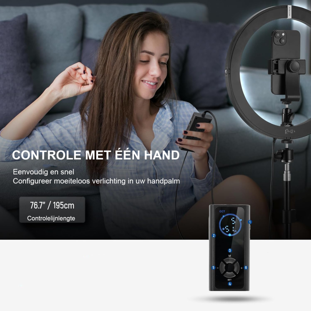 LED Ringlamp 12 Inch met Statief - Dimbare Ring Light voor Streaming, Video's en Make-up - 24W USB-C, 2900K-7000K, 54-180 cm