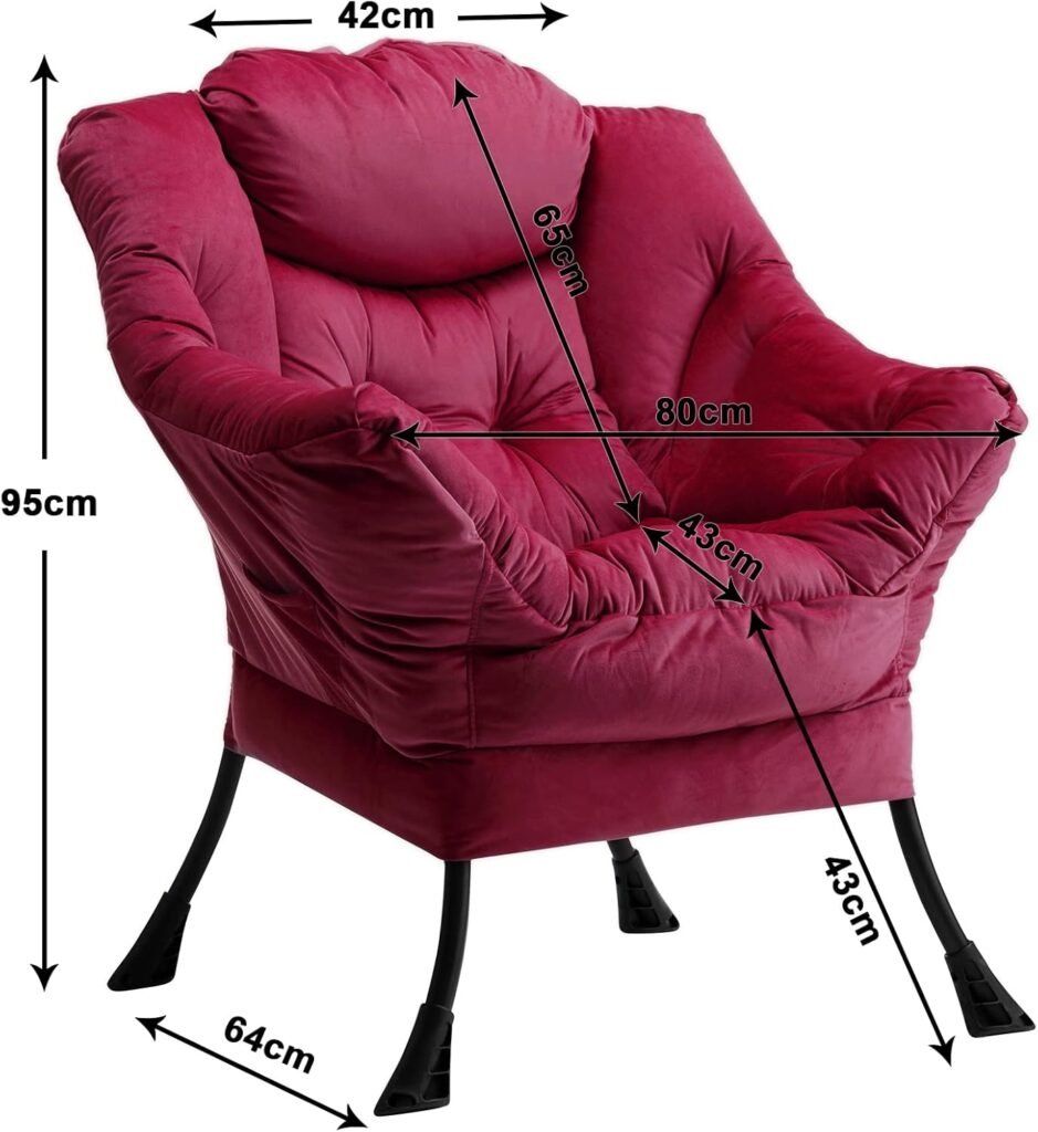 Relaxfauteuil Velvet - Loungestoel met Armleuningen voor Woonkamer en Slaapkamer - Leesstoel met Stalen Frame - Rood